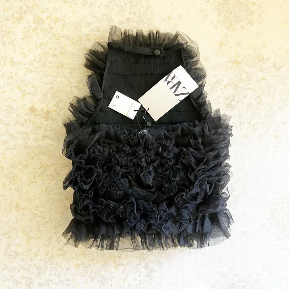 NWT Zara Small Tulle Knit Halter Top Black Ruffle Dressy Party Whimsigoth - Picture 6 of 11